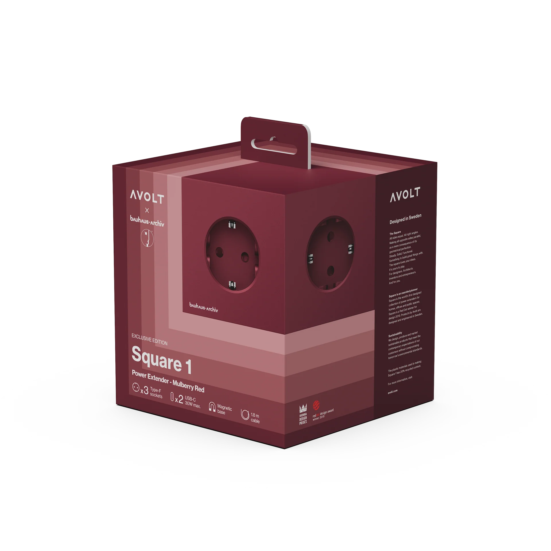 Avolt Square 1 Mehrfachsteckdose Bauhaus Sonderedition Mulberry Red